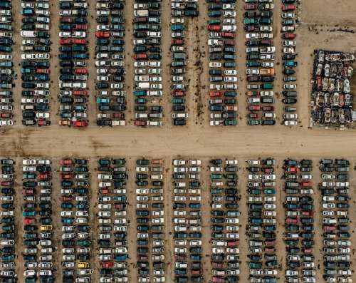 Rows Of Cars In Junk Yard Aerial Photo