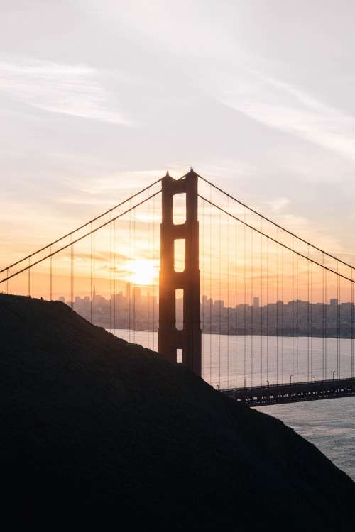 Sunset Behind Golden Gate Bridge Photo