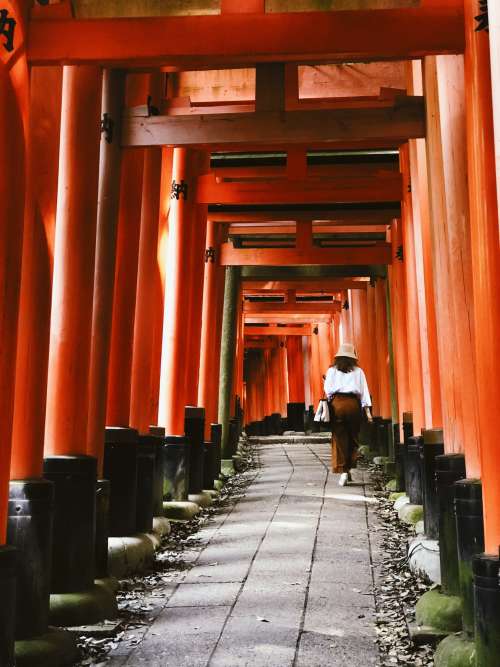 Woman Walks Up A Historical Japanese Path Photo