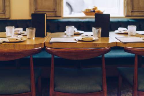 Wood Set Table At Restaurant Photo