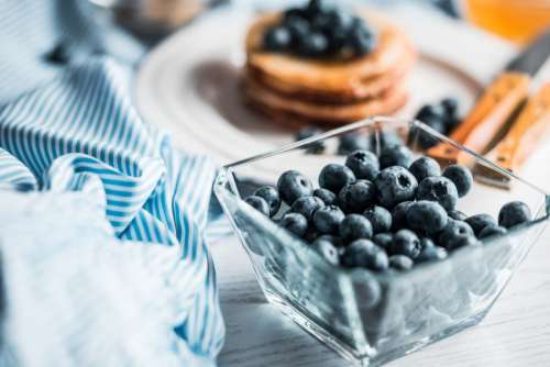 Bowl of blueberries on breakfast