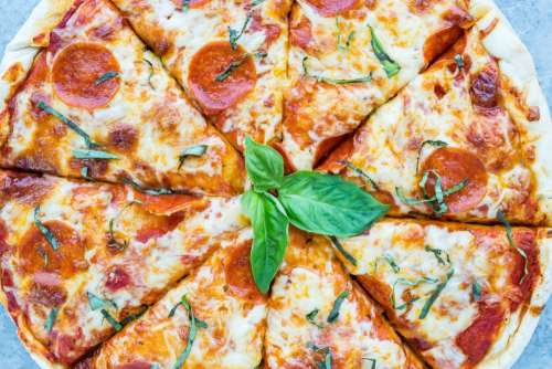 Pizza salami close up