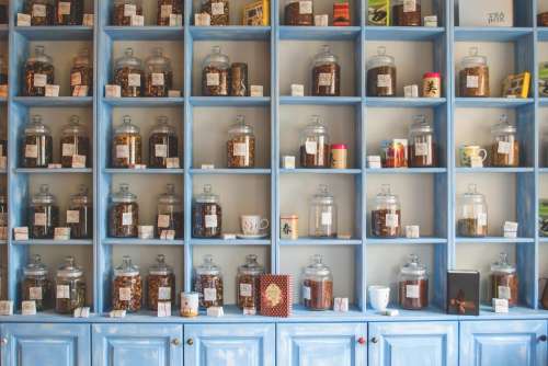 Blue tea cupboard