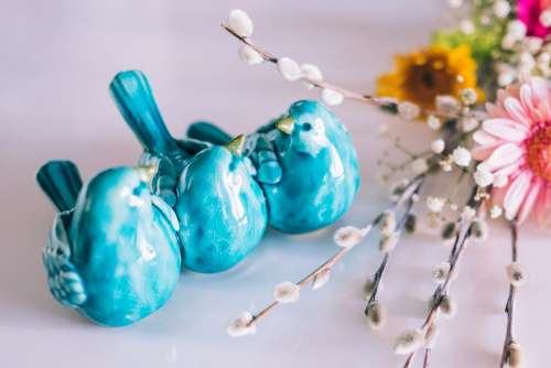 Ceramic birds and Easter palm