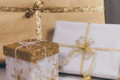 Christmas gifts in gold