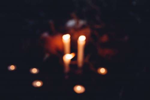Halloween candles and pumpkins blur