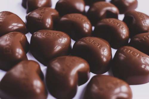 Heart shaped chocolates closeup