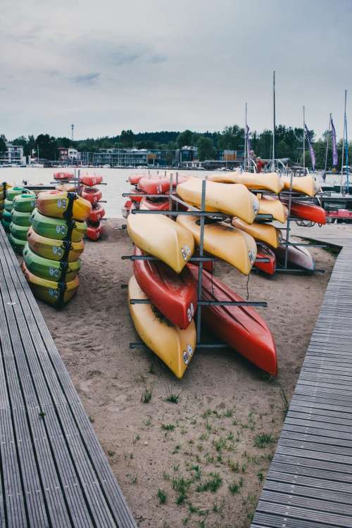 Kayak racks at the lake