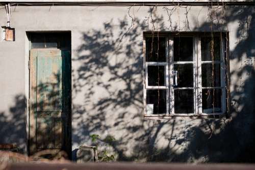 Old house front door and window