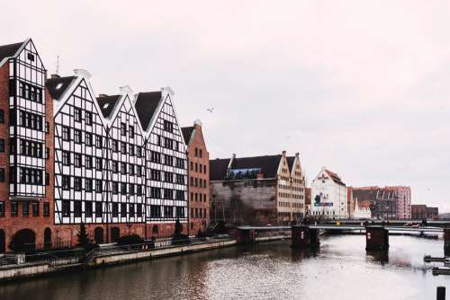 Old town building at the river in Gdansk