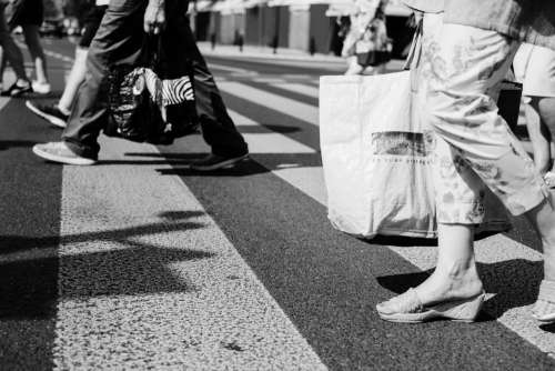 Pedestrian crossing in black and white