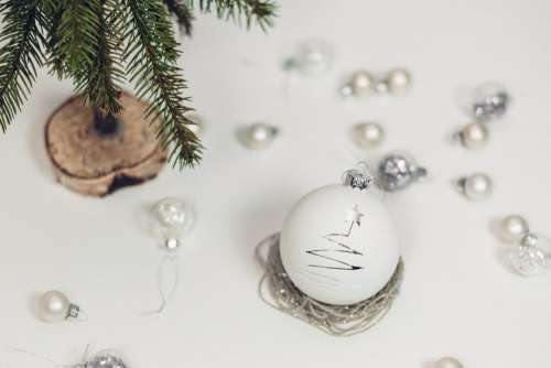 White and silver baubles