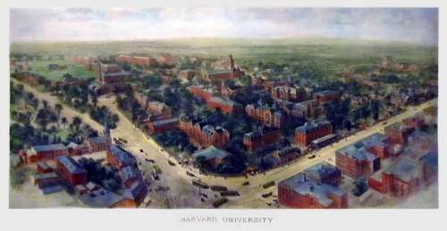 1906 watercolor painting of the landscape of Harvard University, Boston, Massachusetts free photo