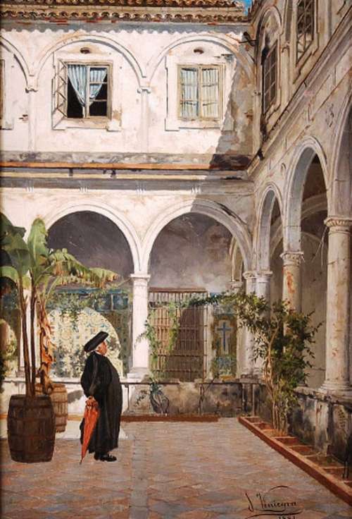 Patio of the Convent of San Francisco in 1881 in Cadiz, Spain free photo