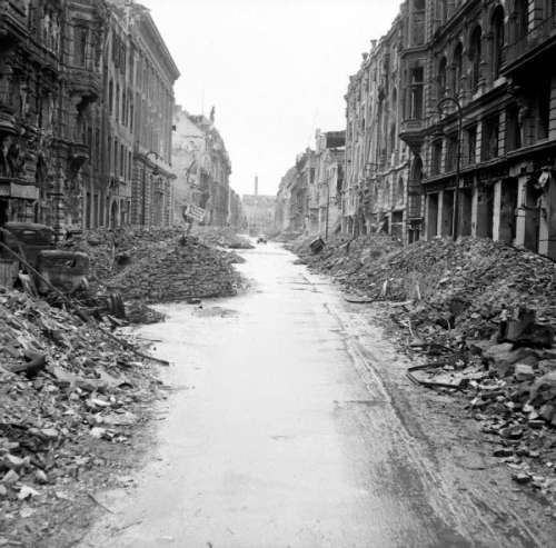 A devastated street in the city centre just off the Unter den Linden after Battle of Berlin free photo