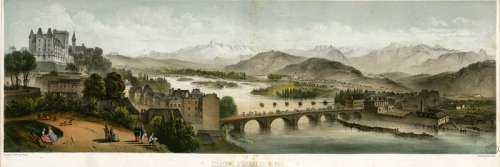 A panorama of the château and the Gave de Pau, around 1870 in Pau, France free photo