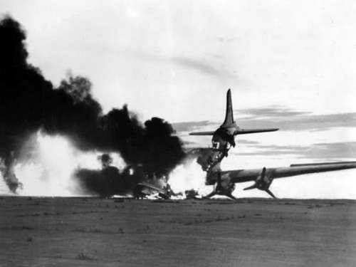 A U.S. Air Force C-54 Skymaster after being shot down in the Korean War free photo