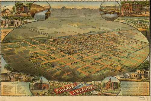 Aerial lithograph of Phoenix from 1885, Arizona free photo