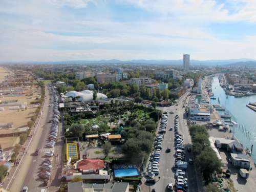 Aerial view of Rimini with roads and traffic in Italy free photo