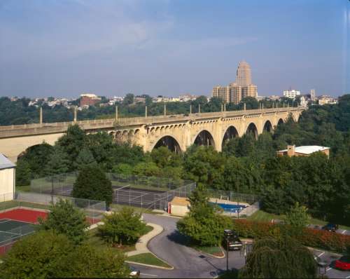 Albertus L. Meyers Bridge landscape and cityscape in Allentown, Pennsylvania free photo