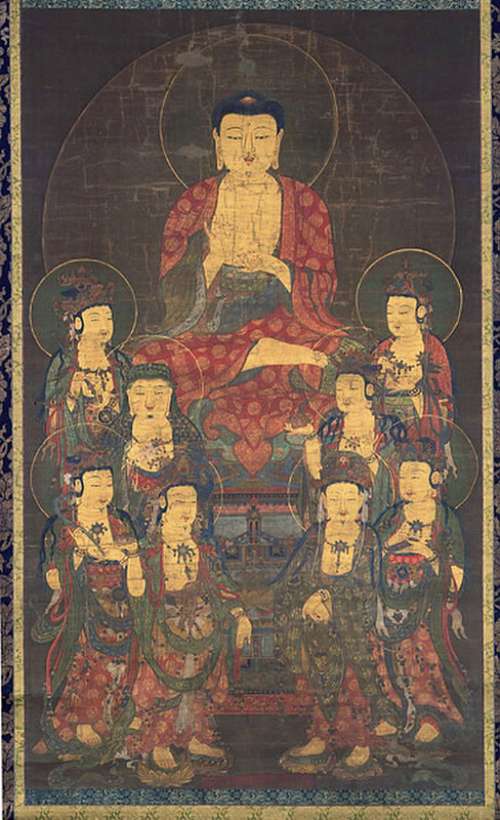 Amitabha and Eight Great Bodhisattvas, Scroll from the 1300s free photo