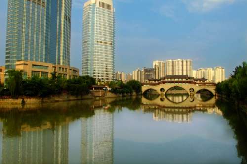 Anshunlang bridge and Jin river in Chengdu, China free photo