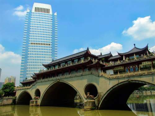 Anshunlang bridge and a Hotel in Chengdu, China free photo