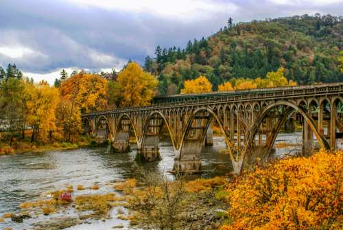 Autumn landscape and Bridge in Oregon free photo