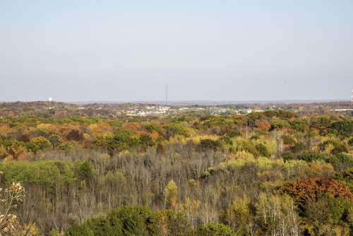 Autumn Landscape with trees and town at Kettle Moraine Forest, Wisconsin free photo