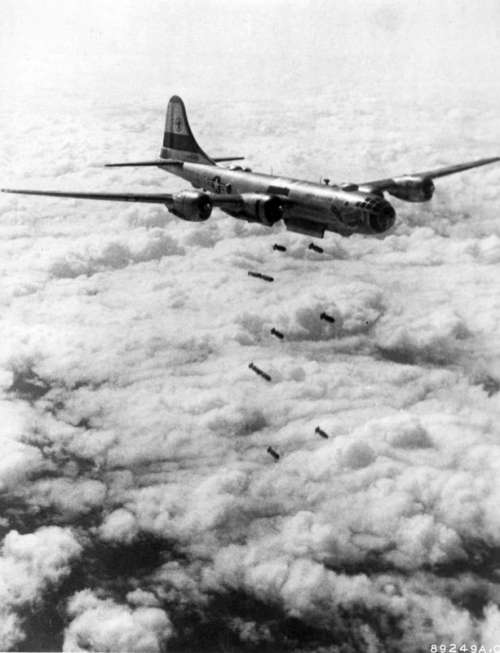 B-29 Superfortress bomber unloading its bombs during the Korean War free photo