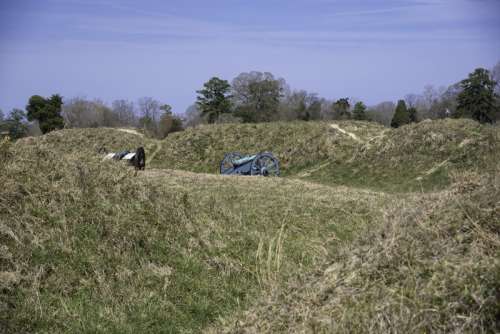 Back View of two cannons from the American Trenches in Yorktown, Virginia free photo