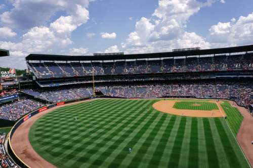 Baseball Field with baseball game in action in Turner Field, Atlanta, Georgia free photo