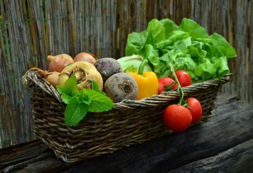 Basket of Fruits and Vegetables free photo