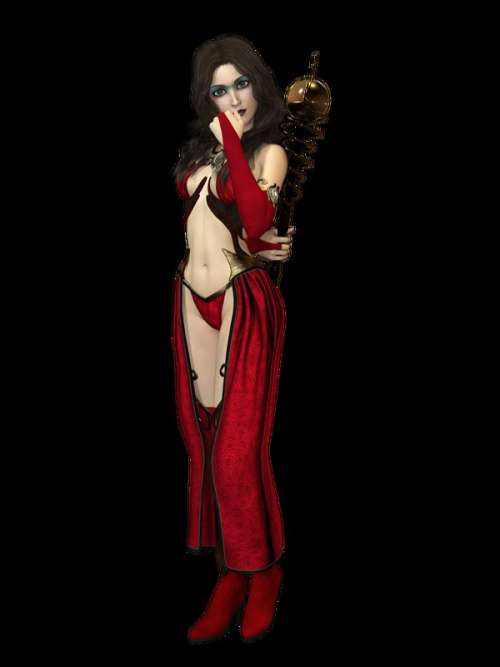 Beautiful female sorceress in bikini and red cape free photo