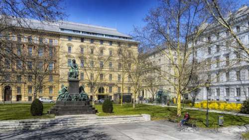 Beethoven Plaza with buildings in Vienna, Austria free photo