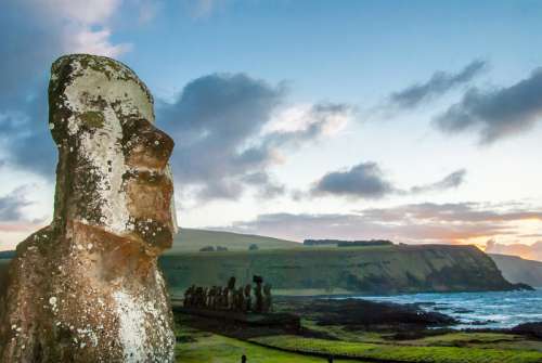 Big Moai Statue and sky plus landscape in Easter Island, Chile free photo