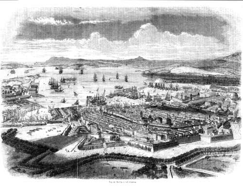 Black and White Drawing of Toulon in 1850 in France free photo