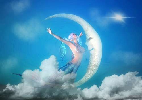 Blue Mermaid Jumping at the Moon 3d Model free photo