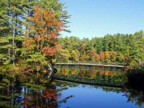 Bridge and pond landscape in New Hampshire free photo