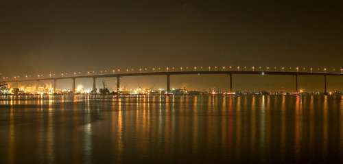Bridge and skyline at night in San Diego, California free photo