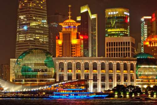 Bright Night Cityscape in Shanghai, China free photo