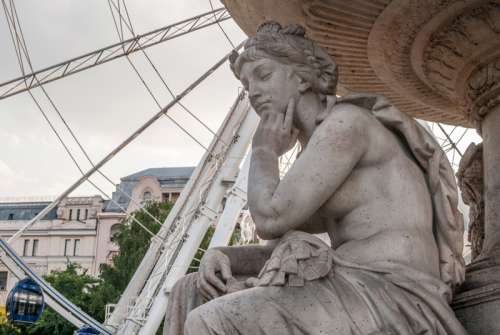 Budapest city Statue of women thinking in Hungary free photo