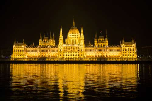 Budapest lighted up at night in Hungary free photo