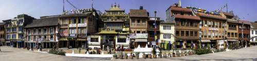 Buildings around Boudha Stupa in Kathmandu, Nepal free photo