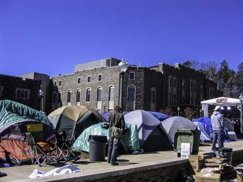 Cameron Indoor Stadium with student tents at Duke University, North Carolina free photo