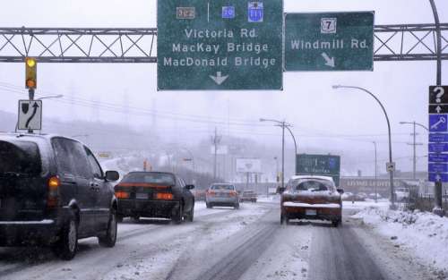 Cars heading toward the MacKay Bridge from Dartmouth in Nova Scotia in Halifax free photo