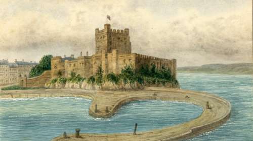 Castle and dock of Carrickfergus in 1830 in Ireland free photo