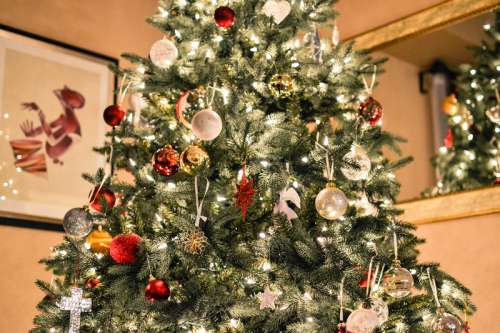 Christmas tree with many Ornaments free photo