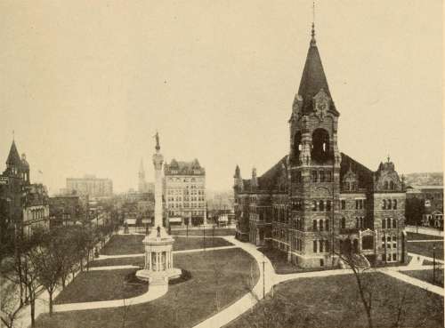 City Hall and Soldiers Monument in 1919 in Scranton, Pennsylvania free photo