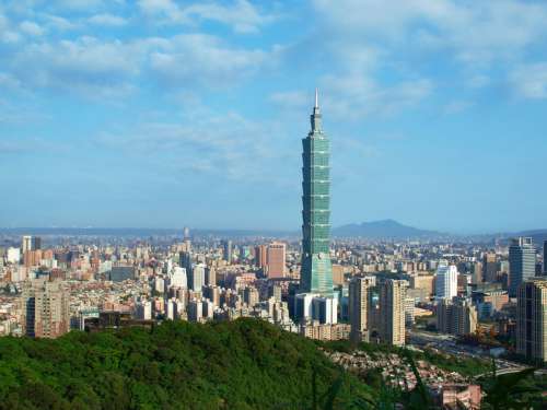 Cityscape and skyline or Taipei with the 101 building in the middle in Taiwan free photo